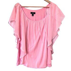 Women's  blouse , size 0X, Peachy color, flirty, flouncy sleeves